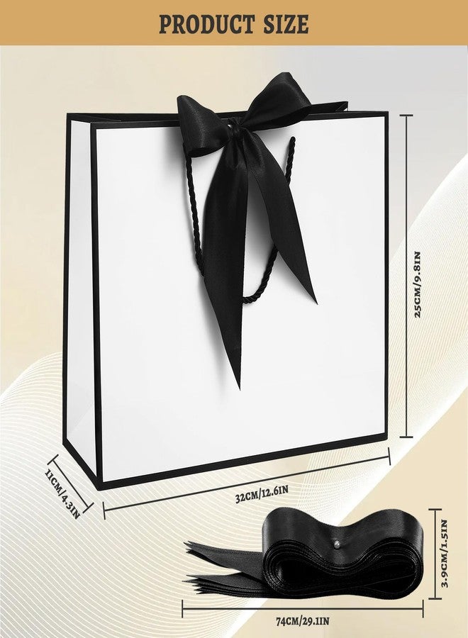 VZZNN 24 Pcs Gift Bags With Handles 12.6x9.8x 4.3in Medium Large Gift Bag with Bow Ribbon Portable Paper Bags for Wedding Thanksgiving Christmas Birthday Housewarming Gifts Bridesmaid Gift Bag White-Black - Image 2